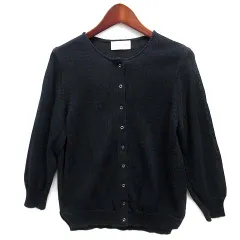 ヒューマンウーマン HUMAN WOMAN コットン ニット カーディガン 七分袖 ネイビー 紺 L 1170400
