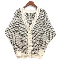 フリークスストア FREAKS STORE リンクス柄 2WAY ニット カーディガン ドロップショルダー ベージュ ブラック F