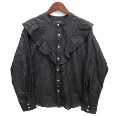 コーエン coen フリル デニム シャツ ブラウス 長袖 ブラック 黒 M 7610-634-0173