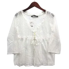 未使用品 アースミュージック&エコロジー EARTH MUSIC & ECOLOGY LIFE 総レース Vネック カーディガン ホワイト 3