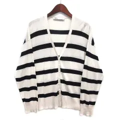ザラ ZARA ボーダー ニット カーディガン 長袖 アイボリー ブラック S 1509/005/043