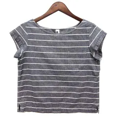 マーガレットハウエル MHL. コットン リネン ボーダー ポケット ブラウス 半袖 グレー 1