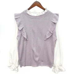メゾピアノ mezzo piano ニット ドッキング ブラウス フリル プルオーバー 長袖 ラベンダー L 160 8113204 ジュニア