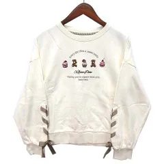 メゾピアノ mezzo piano スウェット トレーナー 長袖 レースアップ テディベア カップケーキ 刺繍 アイボリー M 150 8104214 ジュニア