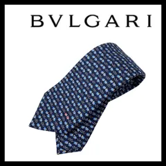 【BVLGARI】ネクタイ SILK/シルク 100% セッテピエゲ ネイビー系 ブルー/青 鼠/ネズミ/ねずみ柄 総柄 ブルガリ (SER-7520)