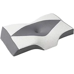 【人気商品】凹型の中空設計 まくら 頭が安定し 首や肩の負担にならない 低反発 高さ調整可 仰向き 肩がラク 横向き 父の日 安眠 母の日 記念日 枕 誕生日プレゼント 洗える枕カバー MyeFoam ダークグレー