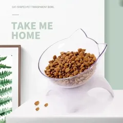 猫用 食器 斜め設計 フードボウル スタンド付き 傾斜タイプ 吐き戻し軽減 透明 猫耳デザイン ペット用 ごはん皿