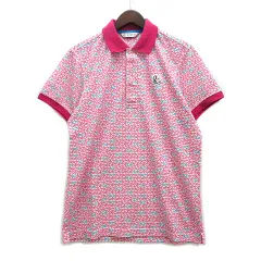 アンパスィ AND PER SE 魚柄 ポロシャツ 半袖 フィッシュ プリント ゴルフウェア ピンク L