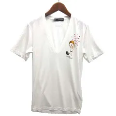 ディースクエアード DSQUARED2 Dirty Dog 両面プリント Vネック Tシャツ カットソー 半袖 ホワイト 白 XS
