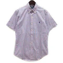 ポロ バイ ラルフローレン Polo by Ralph Lauren チェック ボタンダウン シャツ CUSTOM FIT ポニー刺繍 半袖 ピンク ネイビー S ☆AA★