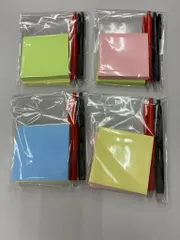 文具セット　ふせん75ｘ75㎜X2冊、SARASAﾎﾞｰﾙﾍﾟﾝ0.5　黒、赤　各1本のセット