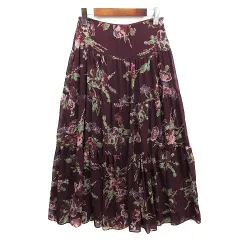 ローレンラルフローレン LAUREN RALPH LAUREN シフォン クレープ ティアード フラワープリント ロング スカート パープル 00