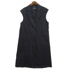 デュアルヴュー DUAL VIEW 2022SS ストライプ ジレ ノースリーブ コート 前開き リネン ネイビー 紺 40