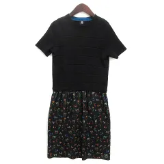 ピーエス ポールスミス PS Paul Smith ニット 切替 ワンピース フラワー 花柄 半袖 ブラック 黒 M