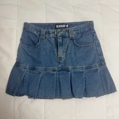 ブラックアップ デニム プリーツ ミニ スカート S
