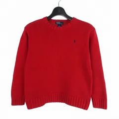 ポロ バイ ラルフローレン Polo by Ralph Lauren ワンポイントロゴ クルーネック コットンニット セーター 長袖 L レッド 赤