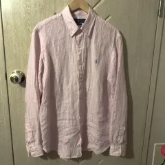 ポロラルフローレン リネン ピンク ストライプ L