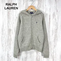 90s RALPH LAUREN ラルフローレン ポニーロゴ刺繡 ウール100% フルジップアップ ニット パーカー グレー y2k