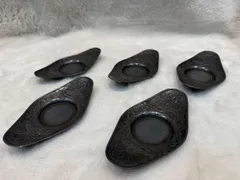 【時代物】壱輝 銘 金属製 小皿 5枚セット 鳳凰文 茶托 古道具 アンティーク