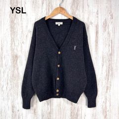 希少 イヴサンローラン ニットカーディガン 金ボタン YSLロゴ刺繍 黒