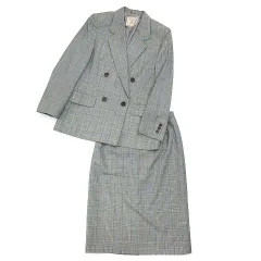 バーバリーズ Burberrys スーツ チェック セットアップ ブレザー ジャケット スカート カーキグレー 9AR ヴィンテージ