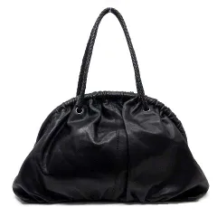 ヨーガンレール JURGEN LEHL メッシュ レザー ハンドル がま口 ハンドバッグ 手提げ ラウンドシェイブ ブラック 黒