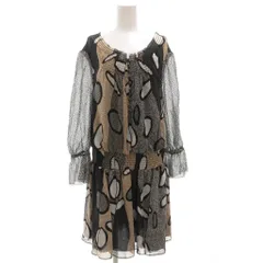 ダイアンフォンファステンバーグ DIANE von FURSTENBERG ケリープリントシルクスモックブルゾンドレス ワンピース 長袖 シアー ひざ丈 シャーリング 総柄 0 黒 ブラック 白 ホワイト /GV ■GY19