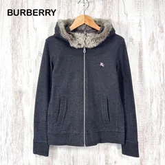 美品 y2k BURBERRY BLACK LABEL バーバリーブラックレーベル ホースロゴ刺繡 ラビットファー フルジップアップ 2way パーカー グレー 平成ファッション ユニセックス