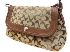 COACH コーチ シグネチャー柄 ショルダーバッグ F13739 キャンバス×レザー ブラウン レディース