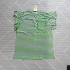 (新品) 160 イロディロ ボーダー柄 袖フリル Tシャツ