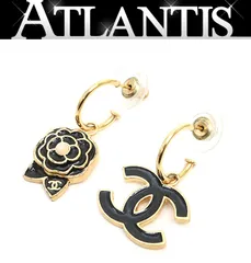 シャネル CHANEL ココマーク カメリア フープピアス メタル ゴールド×黒 02A 【74185】