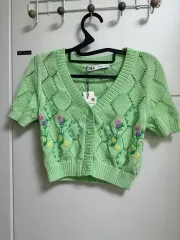 ザラ カーディガン ミント カーディガン 刺繍 カーディガン 新品