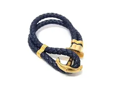 ■美品■ PAUL HEWITT ポールヒューイット レザー 編み込み ブレスレット アクセサリー レディース ネイビー系×ゴールド系 DM5117