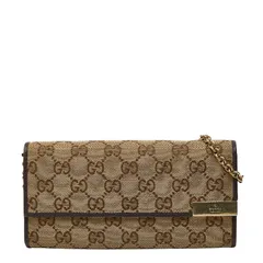 グッチ GGキャンバス チェーンウォレット 長財布 269541 ベージュ ブラウン キャンバス レザー レディース GUCCI【1-0256229】
