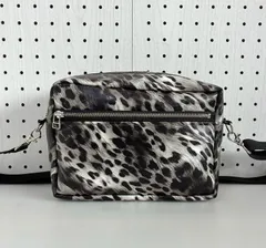 (1208)ハンドメイド＊ボックスショルダーM フェイクレザー グレー系豹