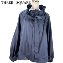 VERYコラボ　THREE　SQUARE　フリルカラーコート　撥水ブルゾン　花粉対策　上品　リボン付き　ネイビー　紺　F