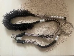 パラコード　スマホ　ショルダー　ストラップ　ハンドメイド　フリルリボン　パールビーズ　2way