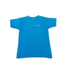 80s champion チャンピオン Tシャツ ワンポイントロゴ アメリカ製 水色 サイズXL No.S205