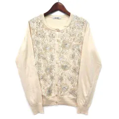 ソークローズ ディノス So close, レース スパンコール ニット カーディガン 長袖 ライトベージュ L 1143208899