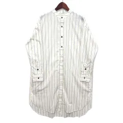クロコダイル CROCODILE CODE バンドカラー ストライプ シャツ ワンピース チュニック 長袖 アイボリー M 0221-33750 美品のサムネイル