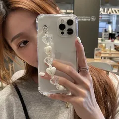 iPhoneケース ハート リング パール チェーン ホワイト クリア 透明 おしゃれ 可愛い 韓国 春 夏 秋 冬 スマートフォン 携帯ケース