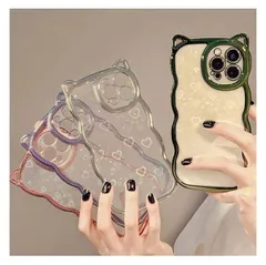 iPhone ケース 可愛い ハート クリア 透明 波 猫耳 推し グリーン シルバー iPhone Pro Max ケース