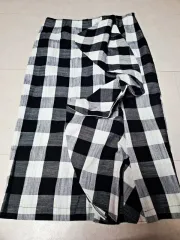 ジーカット フリル装飾 CHECK リネン混 スカート 70-98 ポール1315