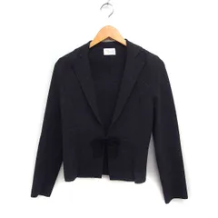 ハロッズ Harrods ウール カーディガン テーラードカラー リボン 無地 2 チャコール /FT12