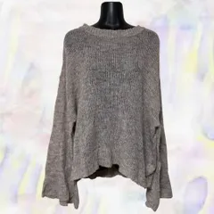 Louere　ルエレ　ニット　ブラウン　レディース　セーター　シンプル　無地　長袖　伸縮性有　ドルマン　ベルスリーブ　ドロップショルダー