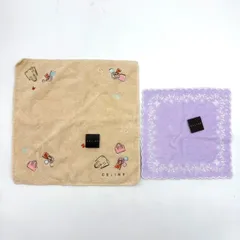 【新品未使用】セリーヌ CELINE タオル ハンカチ 2枚セット バッグ柄 紫 ミニタオル 刺繍