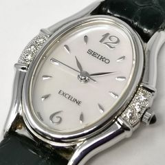 新品電池】 SEIKO エクセリーヌ シェル文字盤 4Pダイヤ シルバー 時計