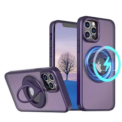 iPhone12 Pro Max 用 ケース iPhone13 Pro Max-ケース【360°回転ブラケット】【隠しスタンド リング付き】360°回転スタンド マグネット搭載 縦横両対応 角度調整可 ストレスを和らげる リング 指紋防止 ワイアレス充電対応 