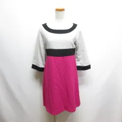 マーキュリーデュオ MERCURYDUO 七分袖 ワンピース F グレー×黒×ピンク 配色切替え 裏地付き