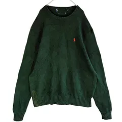 ポロバイラルフローレンPolobyRalphLaurenニットセーター緑ダークグリーンオレンジポニーロゴ刺繍ワンポイントY2Kレトログランパコアアメトラゆるダボオーバーサイズvintageヴィンテージ60310